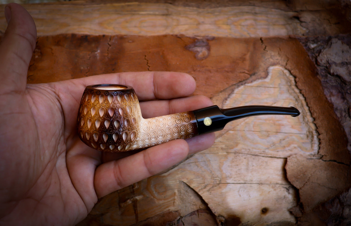 Embriodered Calcined Special Handmade Apple Meerschaum Pipe With Leather Box -Astaş Meerschaum, Lee Van Cleef