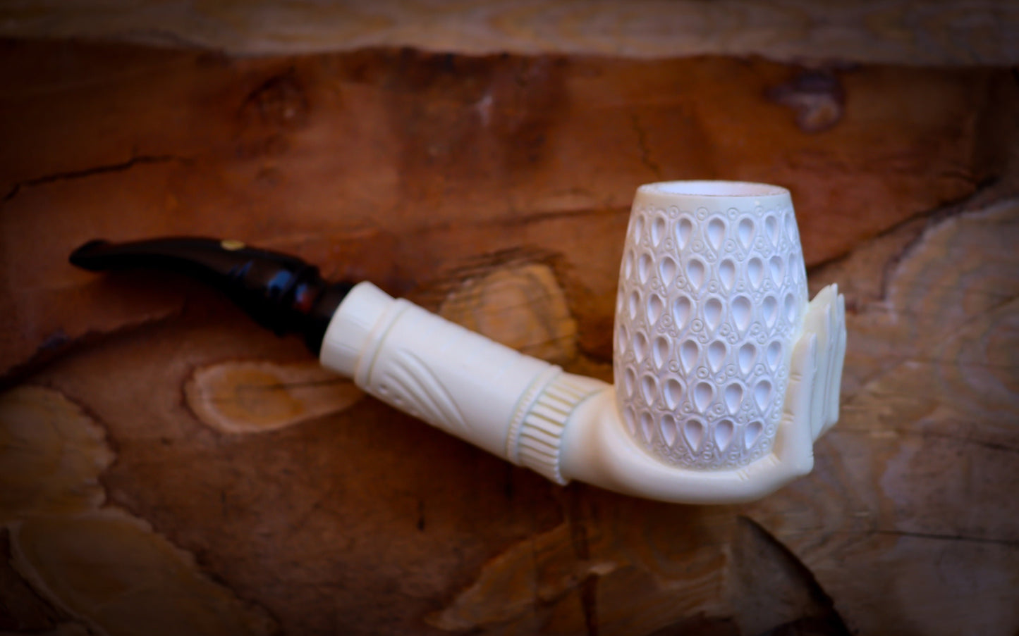 9MM Filtered Special Hand Crafted Large Size Hand Crafted Hand Model Meerschaum Pipe With Leather Box -Astaş Meerschaum