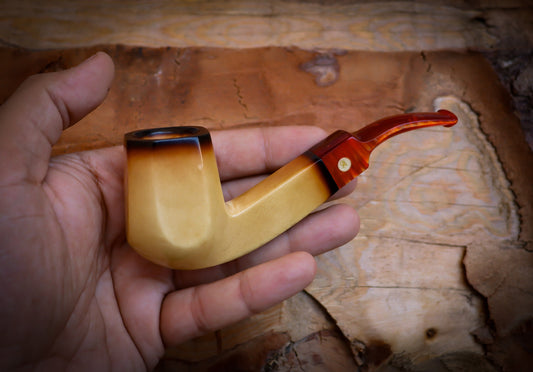 Astaş Meerschaum, Calcined Smooth Special Hand Crafted Extra Large Size Panel Meerschaum Pipe With Leather Box, Lee Van Cleef