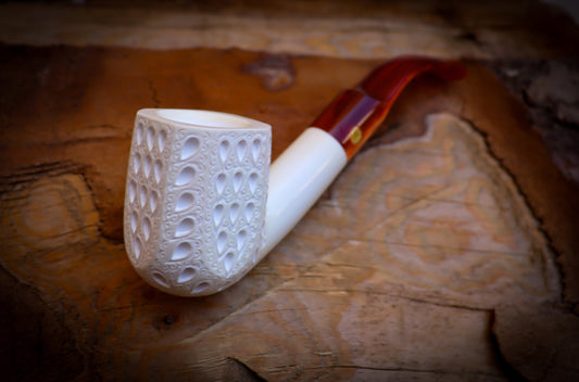 Embriodered Special Handmade Panel Model Meerschaum Pipe With Leather Box -Astaş Meerschaum