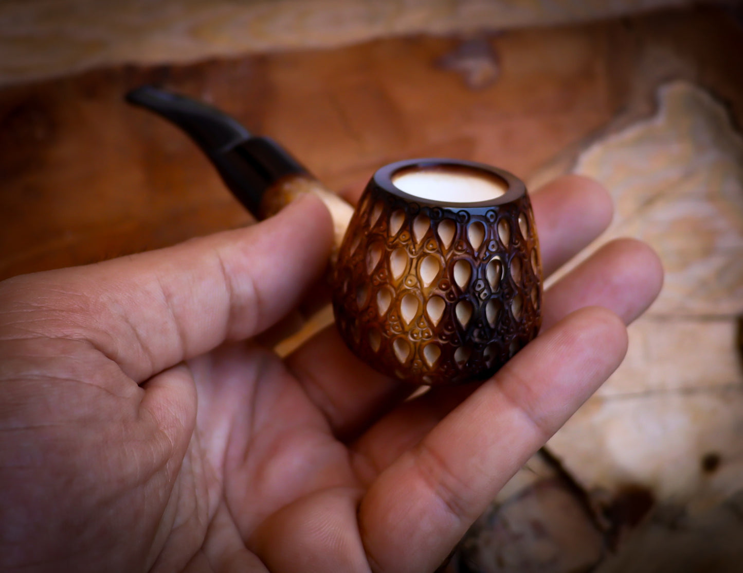 Embriodered Calcined Special Handmade Apple Meerschaum Pipe With Leather Box -Astaş Meerschaum, Lee Van Cleef