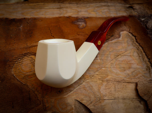 Astaş Meerschaum, Smooth Special Handmade Large Size Panel Meerschaum Pipe With Leather Box