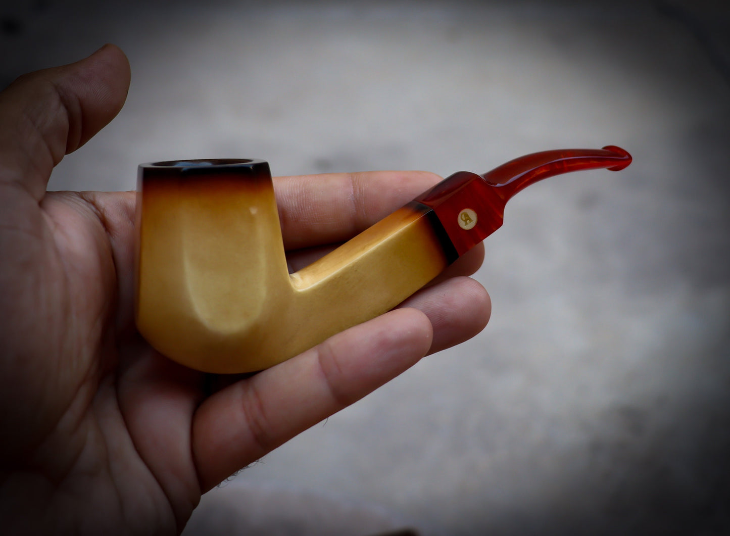 Astaş Meerschaum, Calcined Smooth Special Hand Crafted Extra Large Size Panel Meerschaum Pipe With Leather Box, Lee Van Cleef