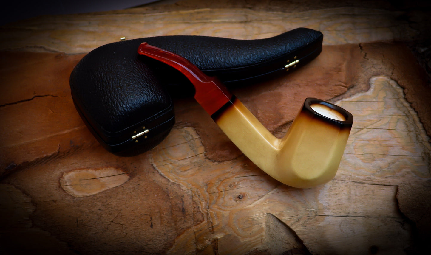 Astaş Meerschaum, Calcined Smooth Special Hand Crafted Extra Large Size Panel Meerschaum Pipe With Leather Box, Lee Van Cleef