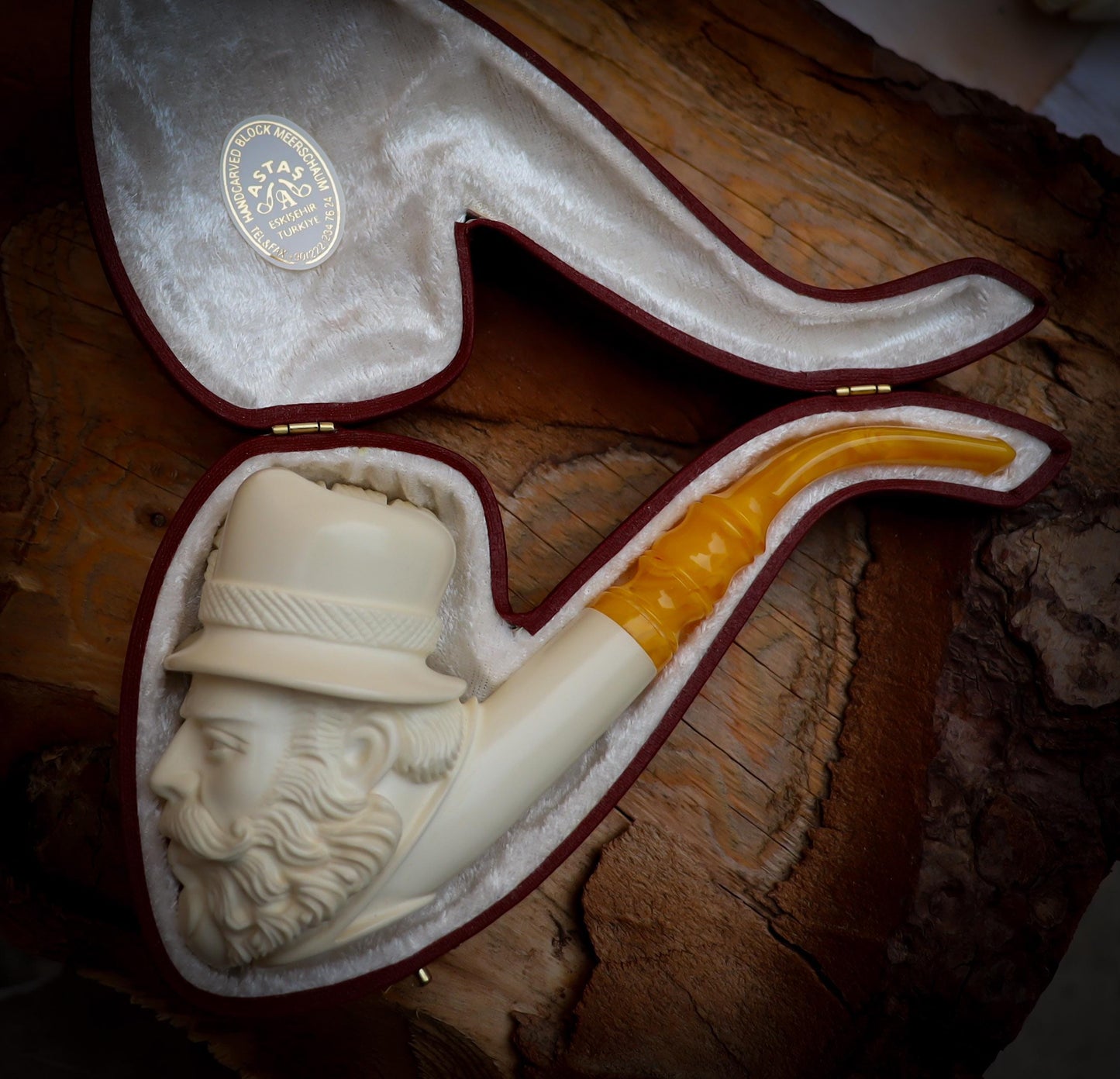 Dr. Watson Meerschaum, Special Hand Crafted Extra Large Size Dr. Watson Model Meerschaum Pipe With Leather Box -Astaş Meerschaum