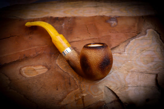 Apple Meerschaum, Silver Rustic Patterned Calcined Apple Meerschaum Pipe With Leather Box -Astaş Meerschaum, Lee Van Cleef