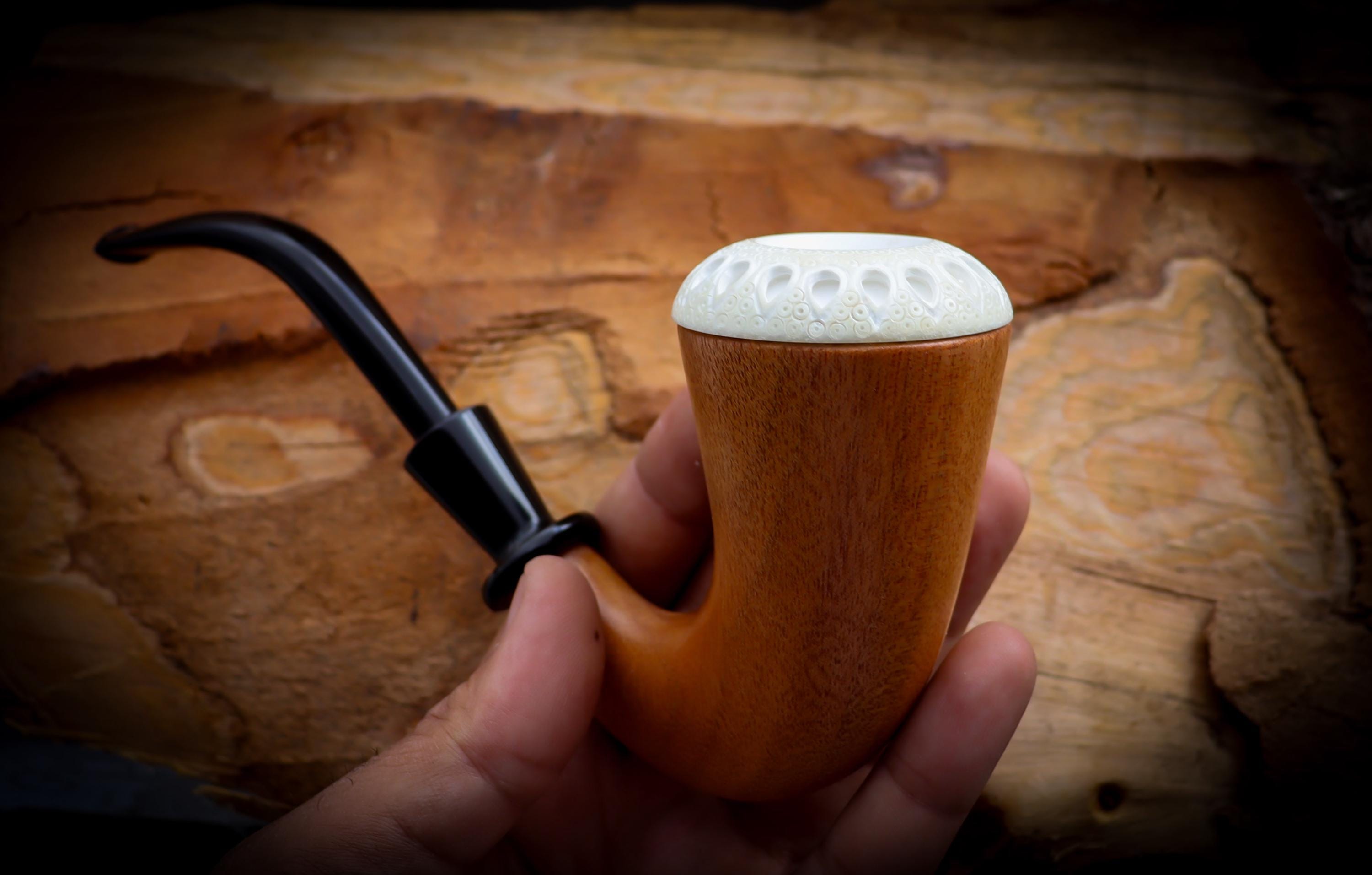 Calabash Mahogany Pipe with Handcarved Block Meerschaum