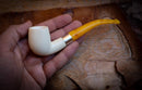 Silver Smooth Special Handmade Half Bent Meerschaum Pipe With Leather Box- Astaş Meerschaum