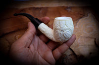 High Quality Half Bent Model Grape Leaf Pattern Meerschaum Pipe With Leather Case- Astaş Meerschaum
