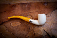 Silver Smooth Special Handmade Half Bent Meerschaum Pipe With Leather Box- Astaş Meerschaum