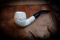 High Quality Half Bent Model Grape Leaf Pattern Meerschaum Pipe With Leather Case- Astaş Meerschaum