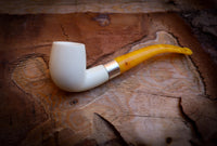 Silver Smooth Special Handmade Half Bent Meerschaum Pipe With Leather Box- Astaş Meerschaum