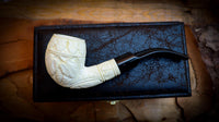 High Quality Half Bent Model Grape Leaf Pattern Meerschaum Pipe With Leather Case- Astaş Meerschaum
