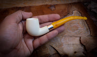 Silver Smooth Special Handmade Half Bent Meerschaum Pipe With Leather Box- Astaş Meerschaum