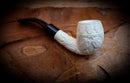 High Quality Half Bent Model Grape Leaf Pattern Meerschaum Pipe With Leather Case- Astaş Meerschaum