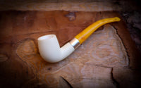 Silver Smooth Special Handmade Half Bent Meerschaum Pipe With Leather Box- Astaş Meerschaum