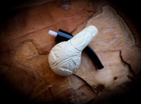 High Quality Half Bent Model Grape Leaf Pattern Meerschaum Pipe With Leather Case- Astaş Meerschaum