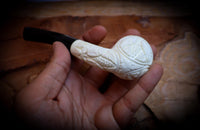 High Quality Half Bent Model Grape Leaf Pattern Meerschaum Pipe With Leather Case- Astaş Meerschaum