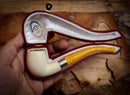 Silver Smooth Special Handmade Half Bent Meerschaum Pipe With Leather Box- Astaş Meerschaum