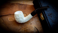 High Quality Half Bent Model Grape Leaf Pattern Meerschaum Pipe With Leather Case- Astaş Meerschaum