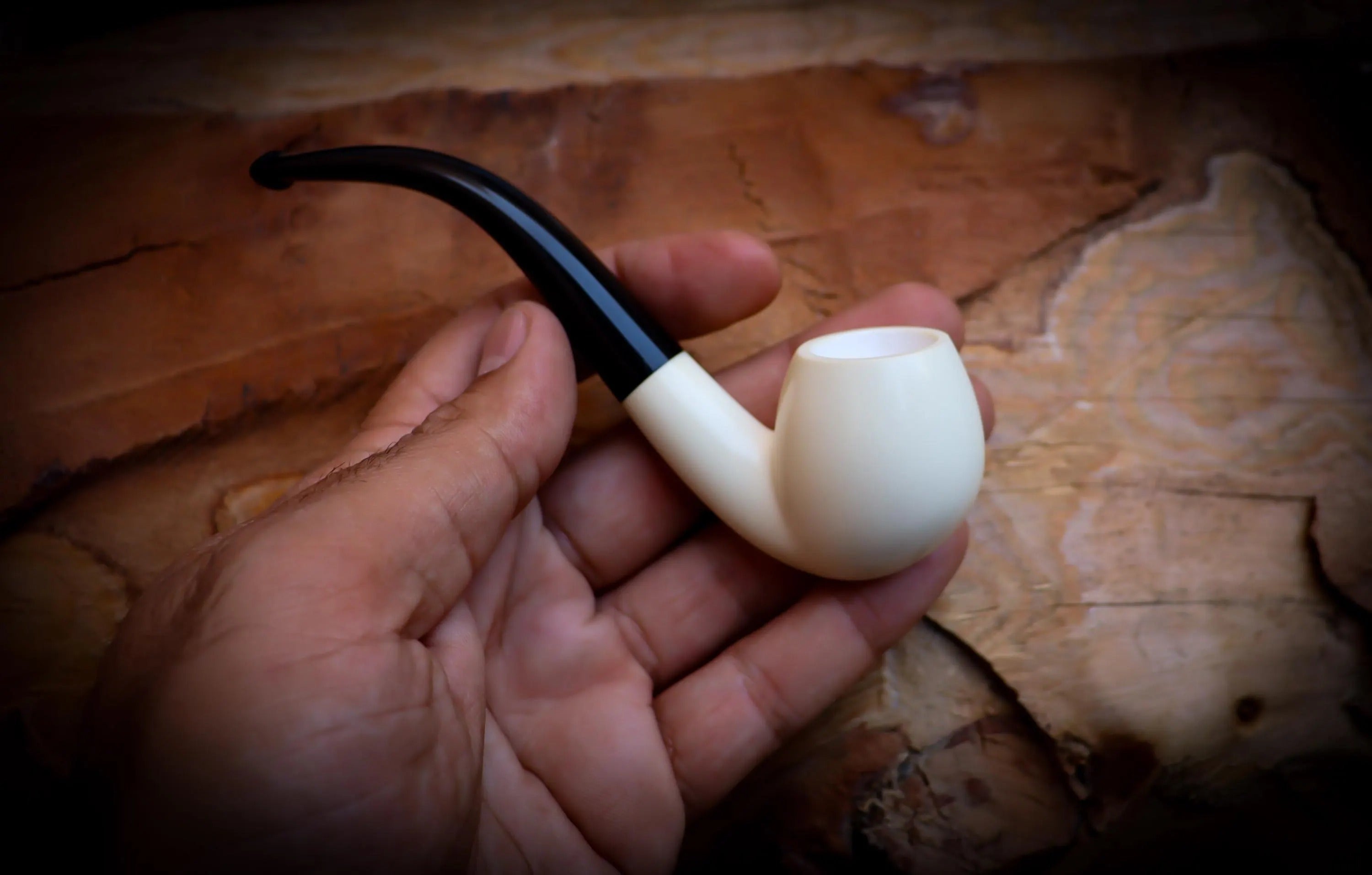 Smooth Special Handmade Half Bent Meerschaum Pipe With Leather Box-Astaş Meerschaum