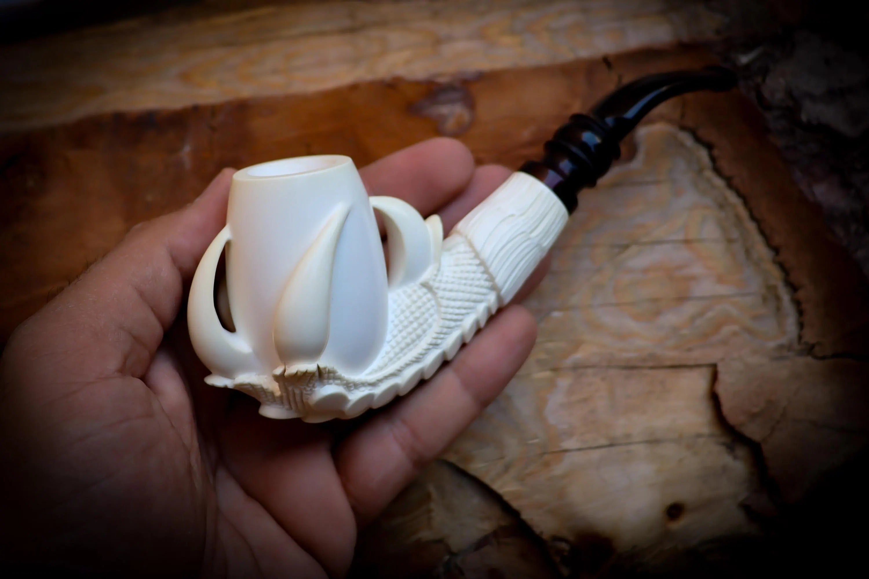 Smooth Special Handmade Large Size Eagle Claw Meerschaum Pipe With Leather Box-Astaş Meerschaum