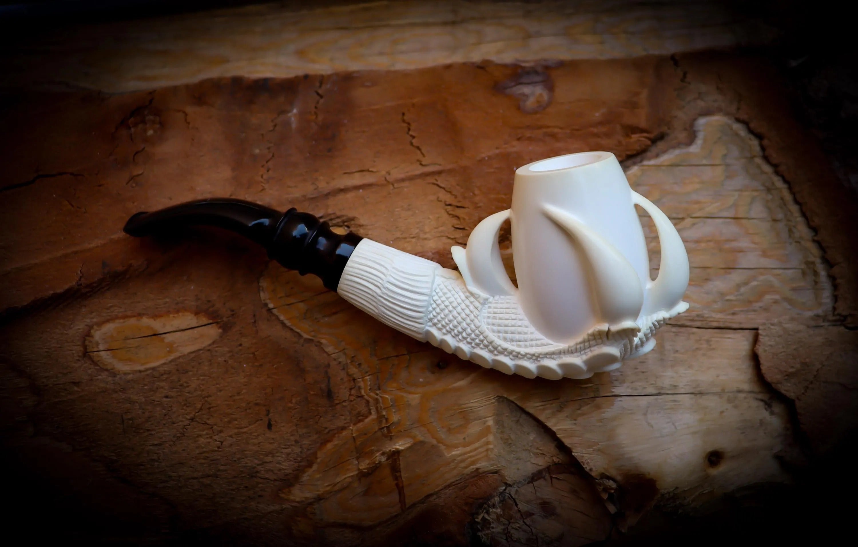 Smooth Special Handmade Large Size Eagle Claw Meerschaum Pipe With Leather Box-Astaş Meerschaum