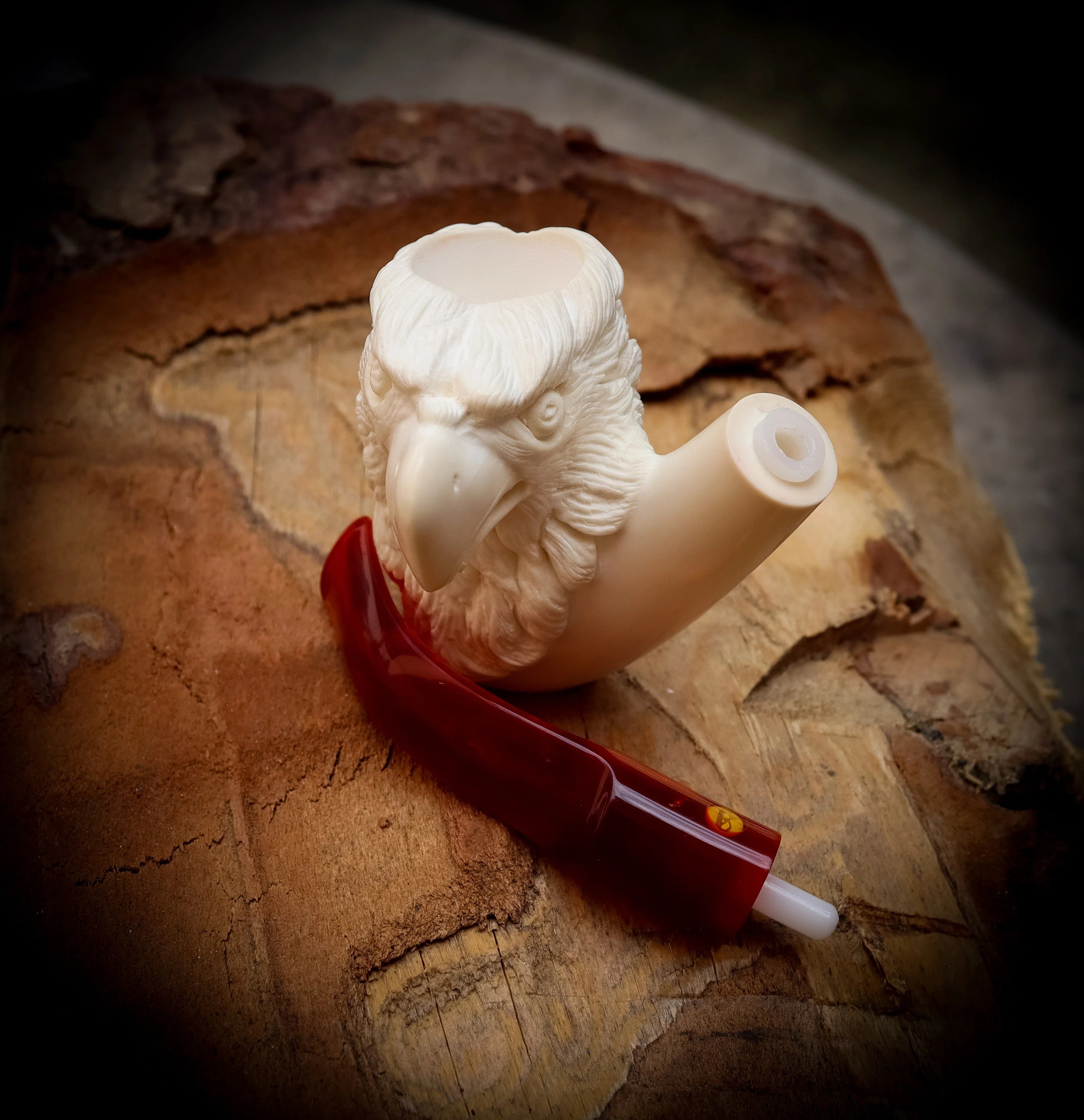 Special Handmade Eagle Patterned Meerschaum Pipe With Leather Box- Astaş Meerschaum
