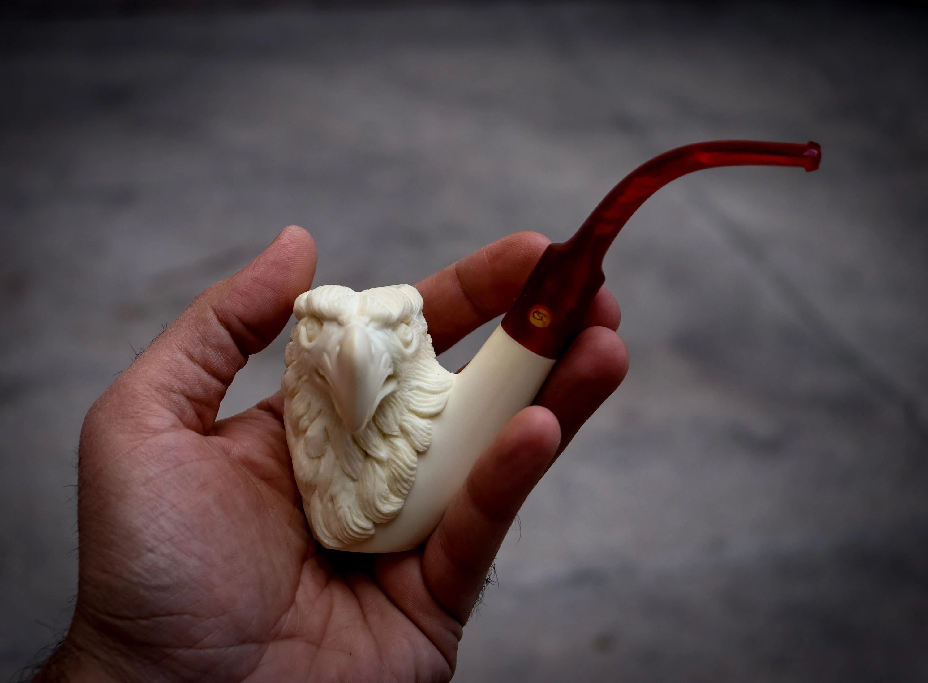 Special Handmade Eagle Patterned Meerschaum Pipe With Leather Box- Astaş Meerschaum