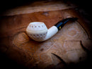 Rhodesian Meerschaum, Embriodered Special Handmade Squat Bulldog Meerschaum Pipe With Leather Box- Astaş Meerschaum
