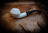 Rhodesian Meerschaum, Embriodered Special Handmade Squat Bulldog Meerschaum Pipe With Leather Box- Astaş Meerschaum