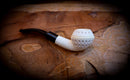 Rhodesian Meerschaum, Embriodered Special Handmade Squat Bulldog Meerschaum Pipe With Leather Box- Astaş Meerschaum