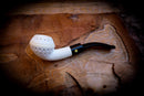 Rhodesian Meerschaum, Embriodered Special Handmade Squat Bulldog Meerschaum Pipe With Leather Box- Astaş Meerschaum