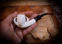 Rustic Patterned Special Handmade Eagle Claw Block Meerschaum Pipe With Leather Box-Astaş Meerschaum