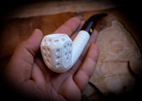 9MM Filtered Embriodered Special Handmade Panel Meerschaum Pipe With Leather Box- Astaş Meerschaum