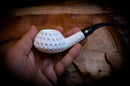 Squat Tomato, Embriodered Special Handmade Large Size Squat Bulldog Meerschaum Pipe With Leather Box- Astaş Meerschaum