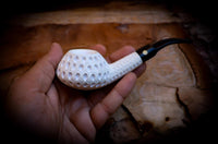 Squat Tomato, Embriodered Special Handmade Large Size Squat Bulldog Meerschaum Pipe With Leather Box- Astaş Meerschaum