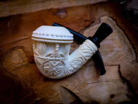 Calabash Meerschaum, Special Handmade Large Size Flower Patterned Calabash Meerschaum Pipe With Leather Box-Astaş Meerschaum
