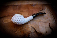 Squat Tomato, Embriodered Special Handmade Large Size Squat Bulldog Meerschaum Pipe With Leather Box- Astaş Meerschaum