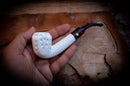 9MM Filtered Embriodered Special Handmade Panel Meerschaum Pipe With Leather Box- Astaş Meerschaum