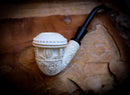 Calabash Meerschaum, Special Handmade Large Size Flower Patterned Calabash Meerschaum Pipe With Leather Box-Astaş Meerschaum