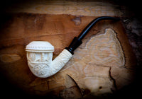 Calabash Meerschaum, Special Handmade Large Size Flower Patterned Calabash Meerschaum Pipe With Leather Box-Astaş Meerschaum