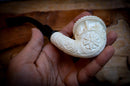 Calabash Meerschaum, Special Handmade Large Size Flower Patterned Calabash Meerschaum Pipe With Leather Box-Astaş Meerschaum