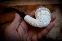 Calabash Meerschaum, Special Handmade Large Size Flower Patterned Calabash Meerschaum Pipe With Leather Box-Astaş Meerschaum