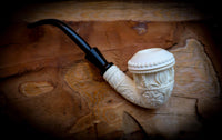 Calabash Meerschaum, Special Handmade Large Size Flower Patterned Calabash Meerschaum Pipe With Leather Box-Astaş Meerschaum