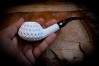 Squat Tomato, Embriodered Special Handmade Large Size Squat Bulldog Meerschaum Pipe With Leather Box- Astaş Meerschaum