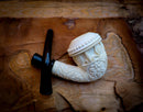 Calabash Meerschaum, Special Handmade Large Size Flower Patterned Calabash Meerschaum Pipe With Leather Box-Astaş Meerschaum