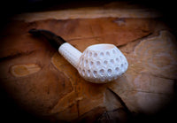Squat Tomato, Embriodered Special Handmade Large Size Squat Bulldog Meerschaum Pipe With Leather Box- Astaş Meerschaum